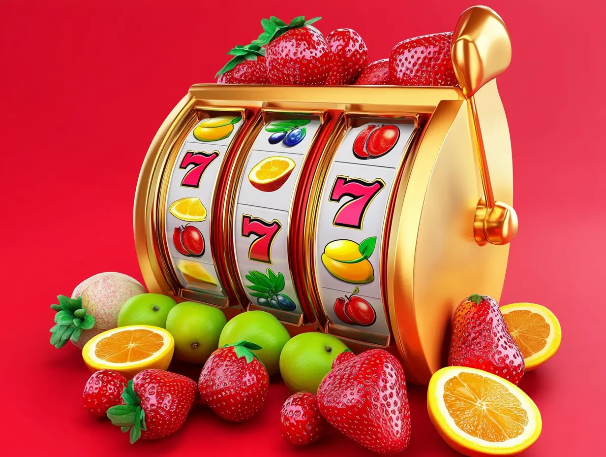 Juicy Vegas Casino - Game Selection Slide 1 highlighting fruity slot machines